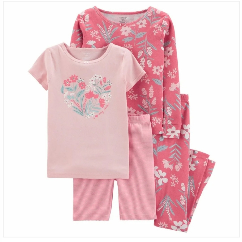 Carter' s 4-Piece Floral Snug Fit Cotton PJs - Girl Size 12
